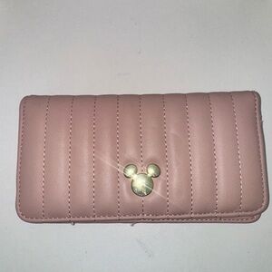 Pink Quilted Wallet with Gold Mickey Accent
